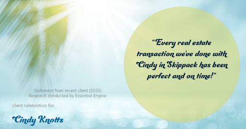 Testimonial for real estate agent Cindy Knotts with Berkshire Hathaway HomeServices Fox & Roach Realtors in Doylestown, PA: "Every real estate transaction we've done with Cindy in Skippack has been perfect and on time!"