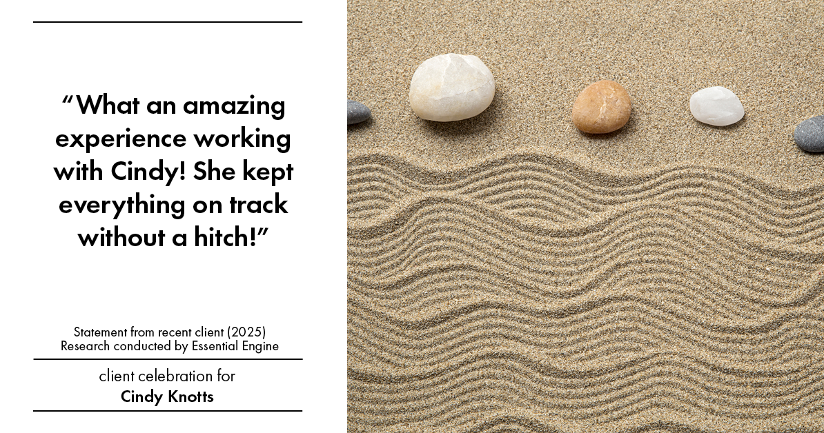 Testimonial for real estate agent Cindy Knotts with Berkshire Hathaway HomeServices Fox & Roach Realtors in Doylestown, PA: "What an amazing experience working with Cindy! She kept everything on track without a hitch!"