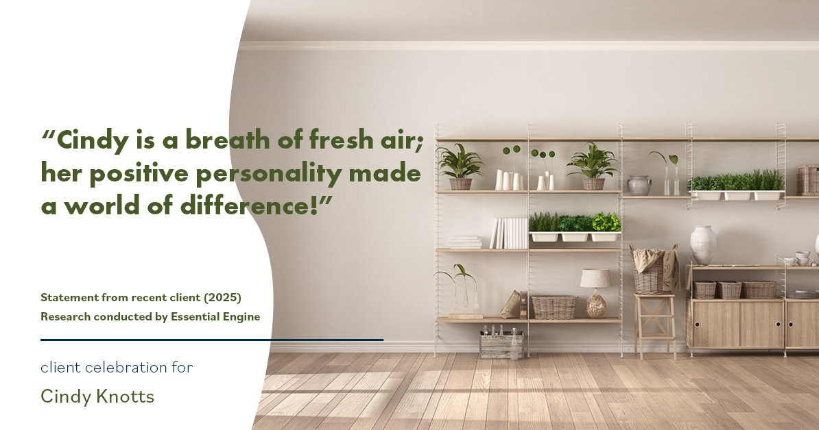 Testimonial for real estate agent Cindy Knotts with Berkshire Hathaway HomeServices Fox & Roach Realtors in Doylestown, PA: "Cindy is a breath of fresh air; her positive personality made a world of difference!"