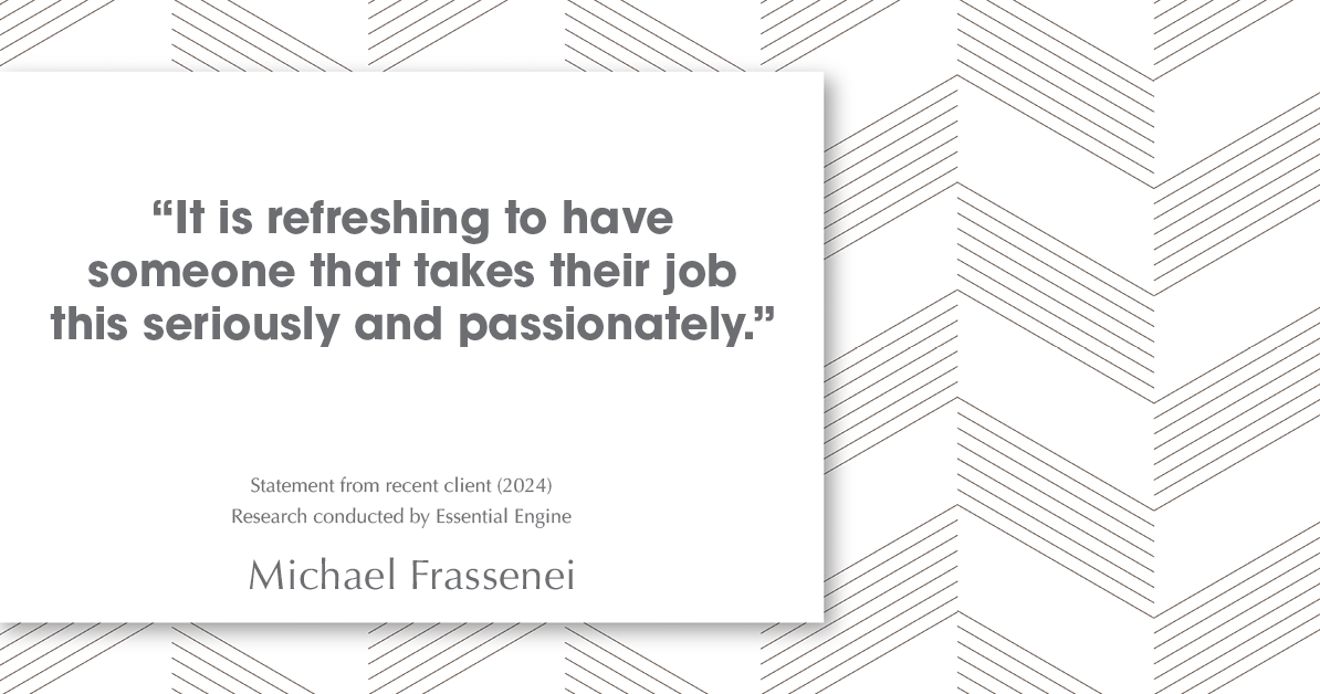 Testimonial for mortgage professional Michael Frassenei with Concord Mortgage Brokers in Chadds Ford, PA: "It is refreshing to have someone that takes their job this seriously and passionately."