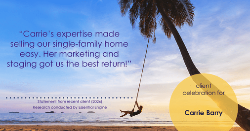 Testimonial for real estate agent Carrie Barry in Danbury, CT: "Carrie's expertise made selling our single-family home easy. Her marketing and staging got us the best return!"