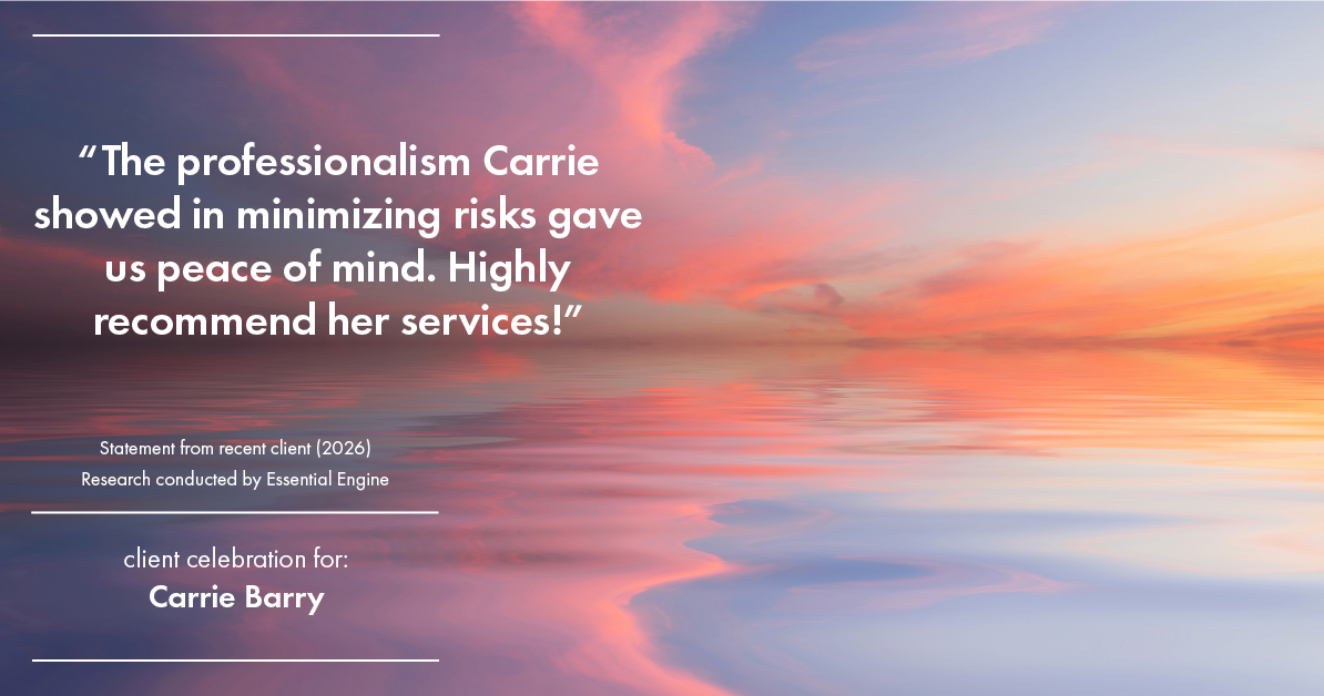 Testimonial for real estate agent Carrie Barry in Danbury, CT: "The professionalism Carrie showed in minimizing risks gave us peace of mind. Highly recommend her services!"