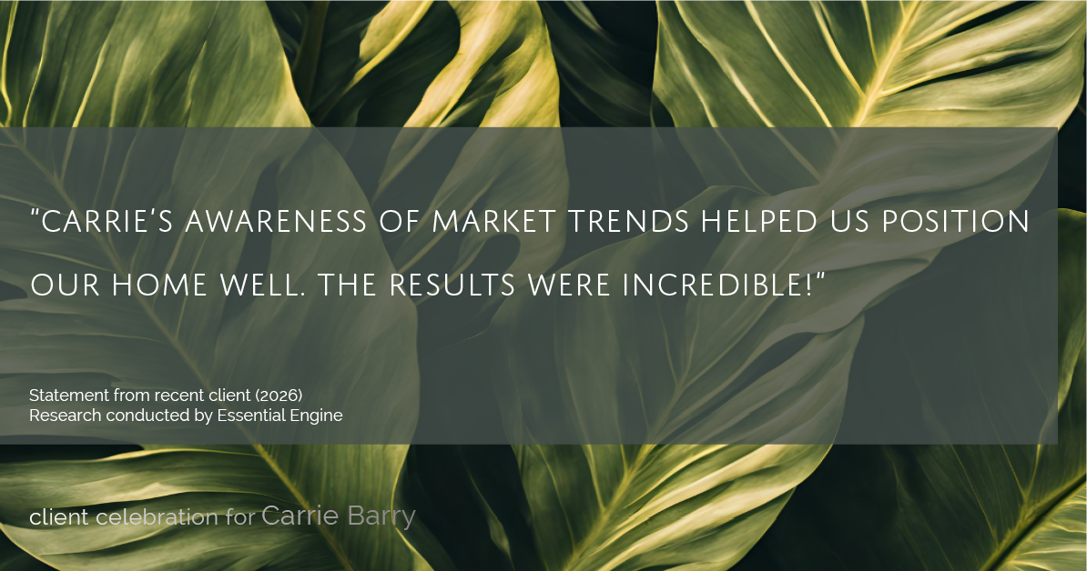Testimonial for real estate agent Carrie Barry in Danbury, CT: "Carrie's awareness of market trends helped us position our home well. The results were incredible!"