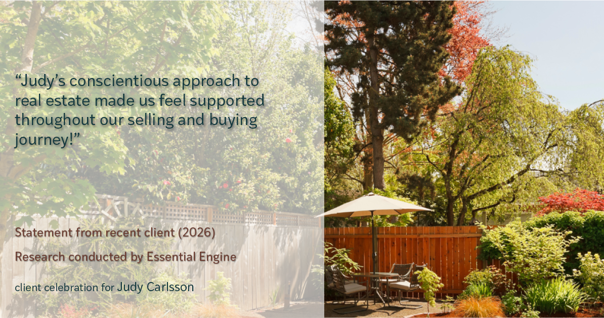 Testimonial for real estate agent Judy Carlsson with Kienlen Lattmann Sotheby's International Realty in Madison, NJ: "Judy's conscientious approach to real estate made us feel supported throughout our selling and buying journey!"