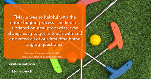 Testimonial for real estate agent Marie Lynch with Madison & Co Properties in Evergreen, CO: "Marie was so helpful with the entire buying process- she kept us updated on new properties, was always easy to get in touch with and answered all of our first time home buying questions!"