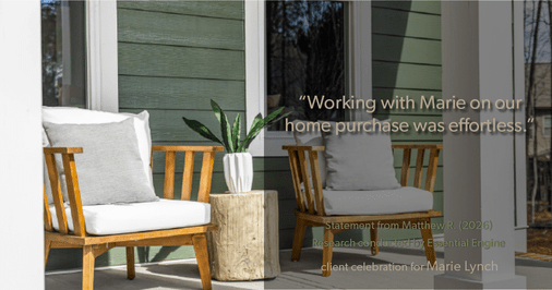 Testimonial for real estate agent Marie Lynch with Madison & Co Properties in Evergreen, CO: “Working with Marie on our home purchase was effortless.”