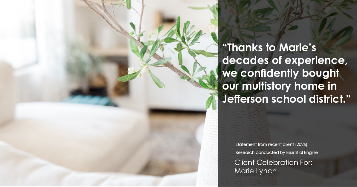 Testimonial for real estate agent Marie Lynch with Madison & Co Properties in Evergreen, CO: "Thanks to Marie's decades of experience, we confidently bought our multistory home in Jefferson school district."