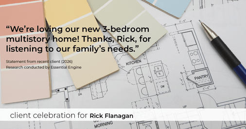 Testimonial for real estate agent Rick Flanagan with Red Chair Realty Advisors, LLC in Denver, CO: "We're loving our new 3-bedroom multistory home! Thanks, Rick, for listening to our family's needs."