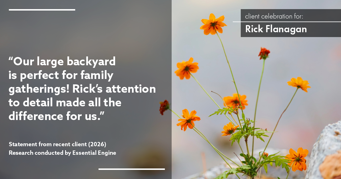 Testimonial for real estate agent Rick Flanagan with Red Chair Realty Advisors, LLC in Denver, CO: "Our large backyard is perfect for family gatherings! Rick's attention to detail made all the difference for us."