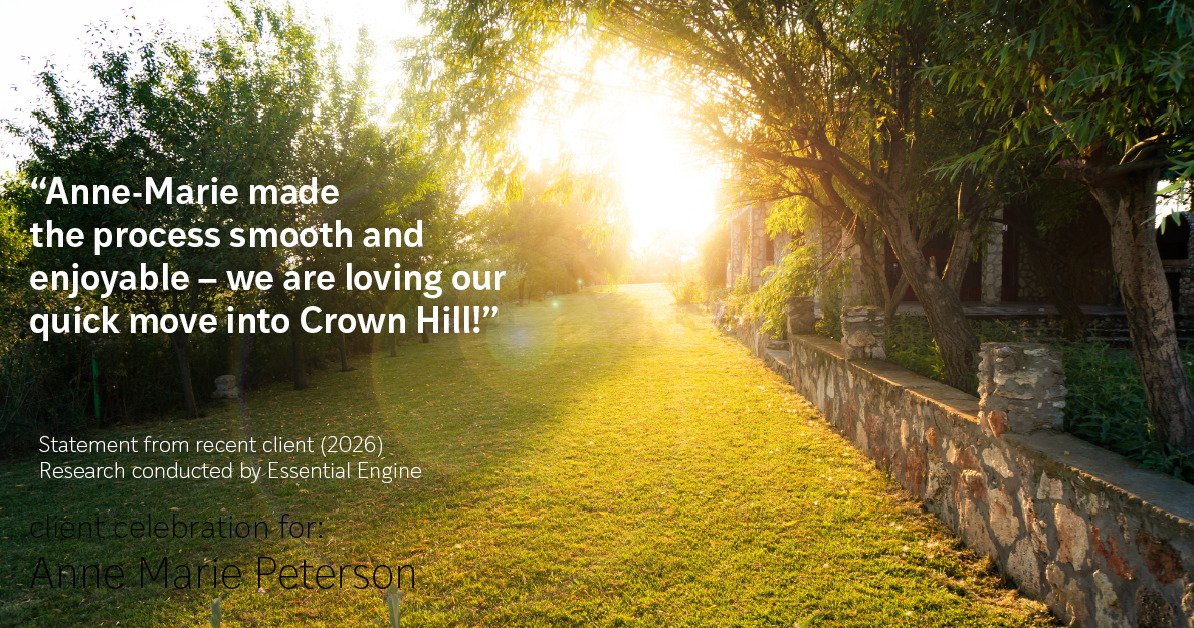 Testimonial for real estate agent Anne Marie Peterson with Compass in Seattle, WA: "Anne-Marie made the process smooth and enjoyable – we are loving our quick move into Crown Hill!"