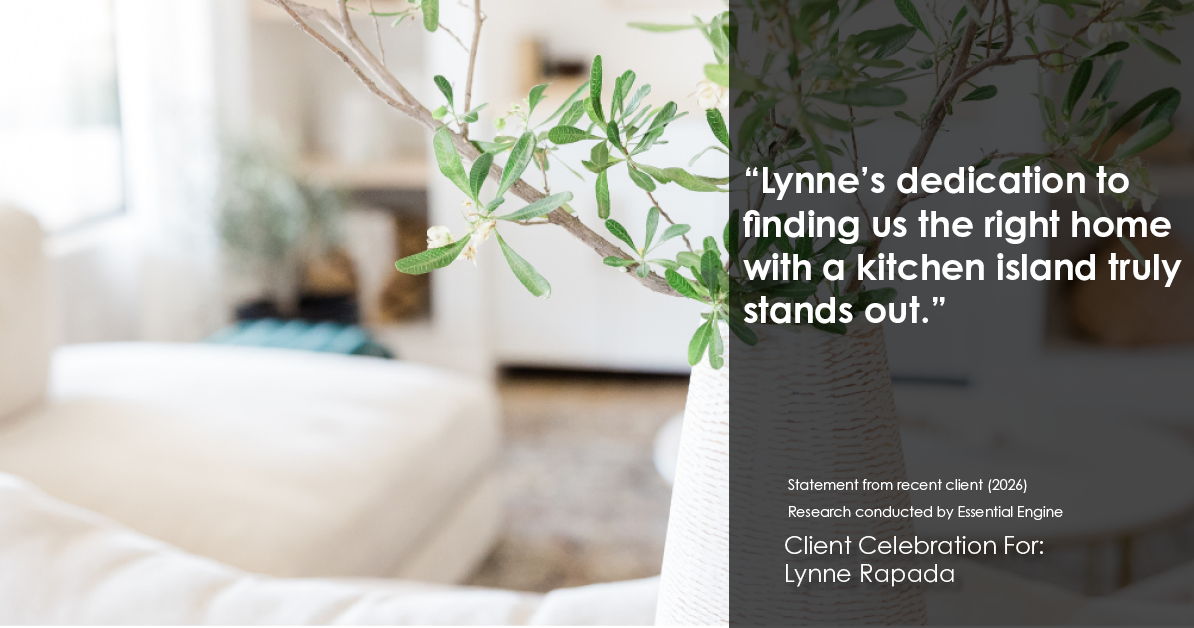 Testimonial for real estate agent Lynne Rapada with HomeSmart PV & Associates in Fresno, CA: "Lynne's dedication to finding us the right home with a kitchen island truly stands out."