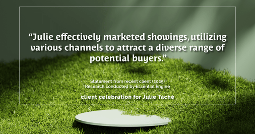Testimonial for real estate agent Julie Tache with Homes With Cachet in Charlotte, NC: "Julie effectively marketed showings, utilizing various channels to attract a diverse range of potential buyers."