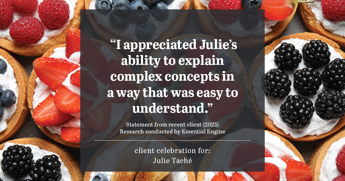 Testimonial for real estate agent Julie Tache with Homes With Cachet in Charlotte, NC: "I appreciated Julie's ability to explain complex concepts in a way that was easy to understand."