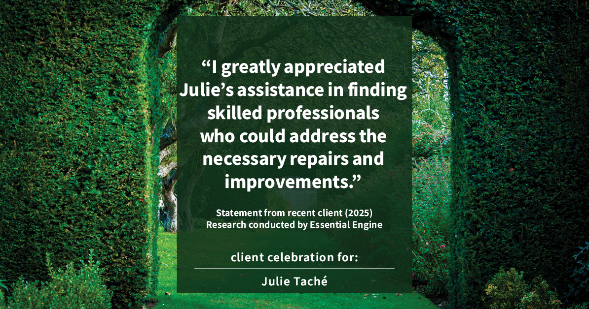 Testimonial for real estate agent Julie Tache with Homes With Cachet in Charlotte, NC: "I greatly appreciated Julie's assistance in finding skilled professionals who could address the necessary repairs and improvements."