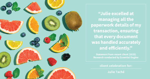 Testimonial for real estate agent Julie Tache with Homes With Cachet in Charlotte, NC: "Julie excelled at managing all the paperwork details of my transaction, ensuring that every document was handled accurately and efficiently."
