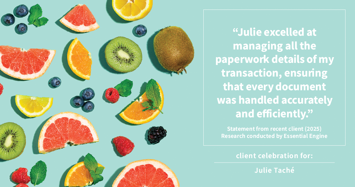 Testimonial for real estate agent Julie Tache with Homes With Cachet in Charlotte, NC: "Julie excelled at managing all the paperwork details of my transaction, ensuring that every document was handled accurately and efficiently."